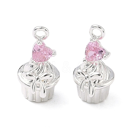Brass Pave Cubic Zirconia Cupcake with Heart Charms KK-C155-16S-05-1