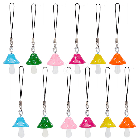 12Pcs Resin Mushroom Phone Charm Decoration Mobile Straps HJEW-PH01779-1