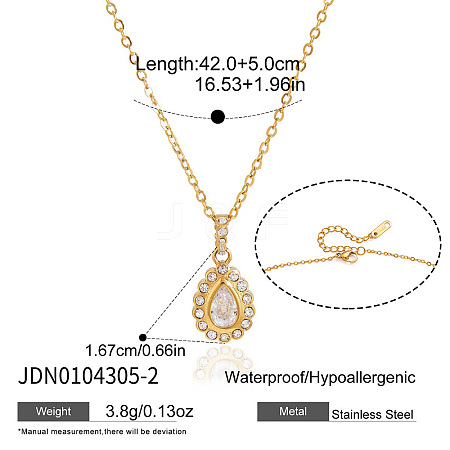 304 Stainless Steel Pave Clear Cubic Zirconia Pendant Necklaces for Women WG5BDEC-02-1