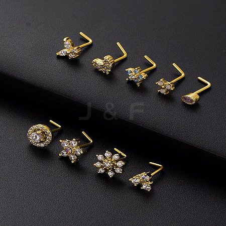 316L Surgical Stainless Steel Clear Cubic Zirconia L-Shaped Nose Rings WG135CD-23-1