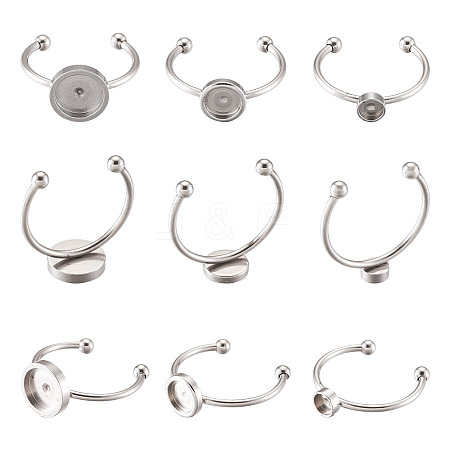 9Pcs 3 Styles 304 Stainless Steel Cuff Pad Ring Settings STAS-PJ0001-16P-1