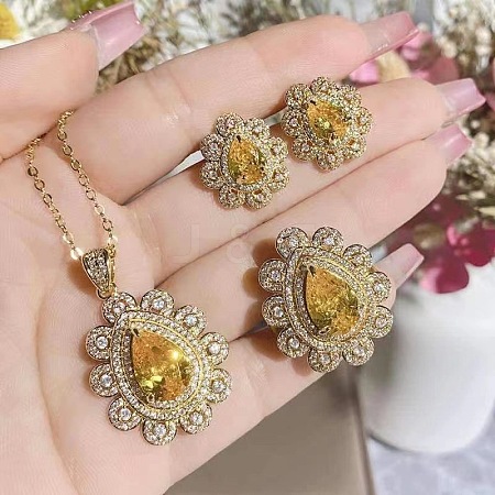 Alloy Rhinestone Pendants Necklace & Stud Earrings & Rings Sets for Women FS-WGBD3A6-01-1