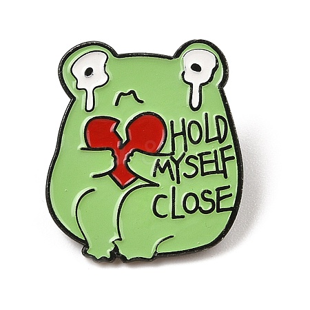 Hold Myself Close Heart Cute Frog Alloy Enamel Pin Brooch for Backpack Clothes JEWB-R004-05EB-04-1