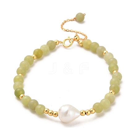 Natural Xiuyan Jade Bead Bracelets BJEW-E098-18G-1