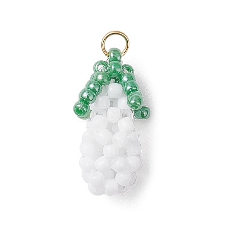 Glass Seed Beaded 3D Eggplant Pendants PALLOY-MZ00942-04-1