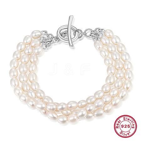 Natural Pearl Triple Layer Multi-strand Bracelet with 925 Sterling Silver Claps FF0639-2-1