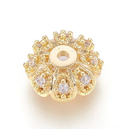 Multi-Petal Brass Micro Pave Cubic Zirconia Bead Caps ZIRC-F088-038G-1