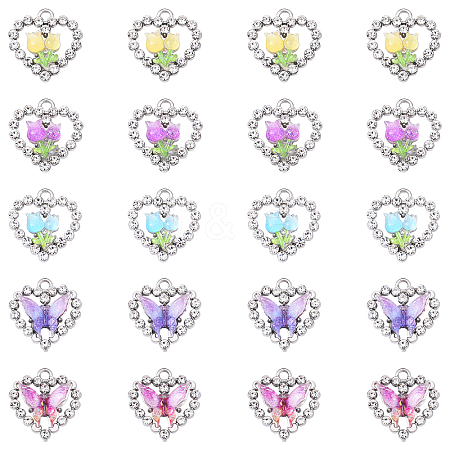 20Pcs 5 Styles Platinum Alloy Glass Pendants FIND-YW0007-61-1