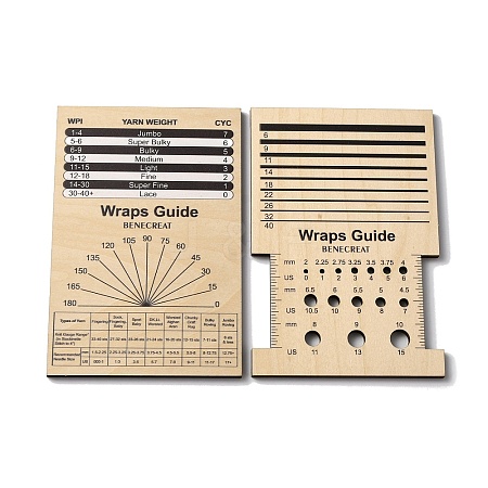 Rectangle Wooden Wooden Knitting Needle Gauge & Yarn Wrap Guide Board DIY-WH0033-85-1