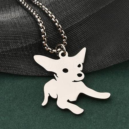 201 Stainless Steel Laser Cut Puppy Dog Pendant Box Chain Necklaces for Women Men NJEW-Q004-01P-1