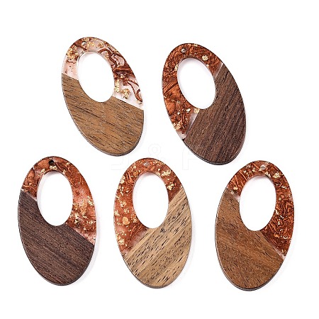 Transparent Resin and Walnut Wood Pendants RESI-T057-02C-1