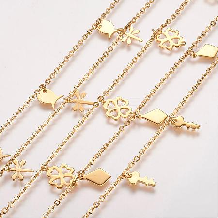 304 Stainless Steel Charm Anklets AJEW-P055-03G-1