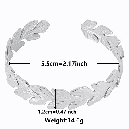 Vintage Leaf 304 Stainless Steel Cuff Bangles for Women YN2098-1-1