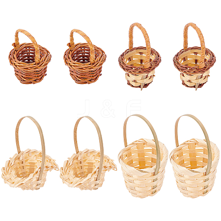 Fingerinspire 8Pcs 4 Style Mini Rattan Bamboo Baskets DJEW-FG0001-18-1