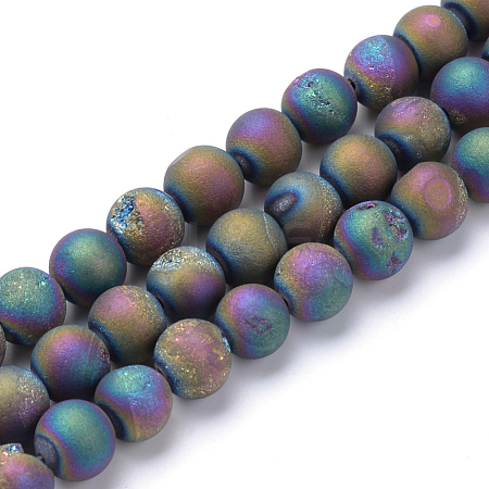 Electroplated Natural Druzy Geode Agate Bead Strands X-G-R345-8mm-59-1