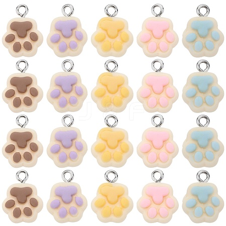 30Pcs 5 Colors Opaque Resin Paw Print Pendants CRES-SC0002-69-1