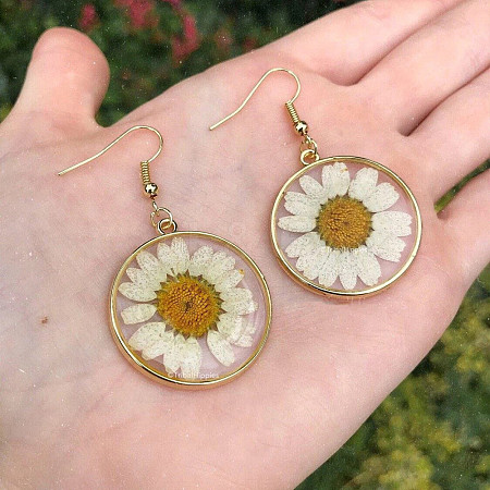 Iron Resin Daisy Dried Flower Dangle Earrings FS-WG4FF56-02-1