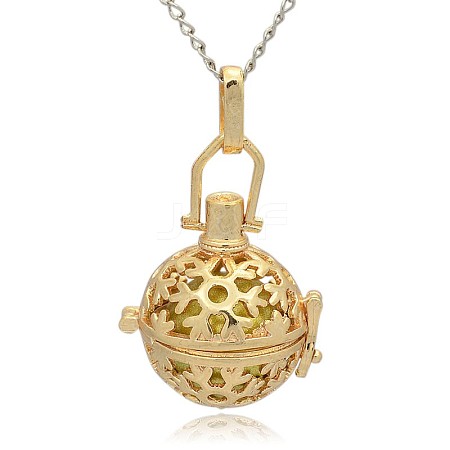 Golden Tone Brass Hollow Round Cage Pendants KK-J232-06G-1