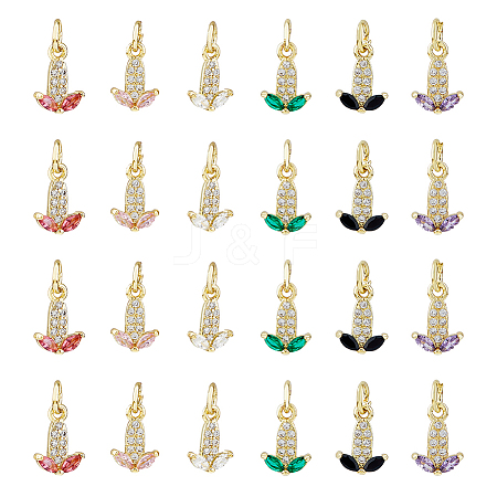 DICOSMETIC 24PCS 6Colors Brass Micro Pave Cubic Zirconia Charms KK-DC0003-75-1