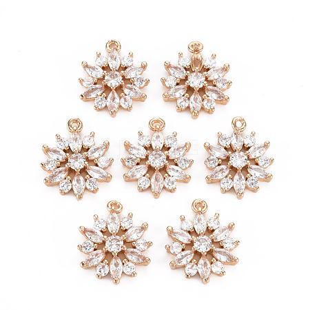 Rack Plating Brass Micro Pave Clear Cubic Zirconia Pendants KK-T060-43-RS-1