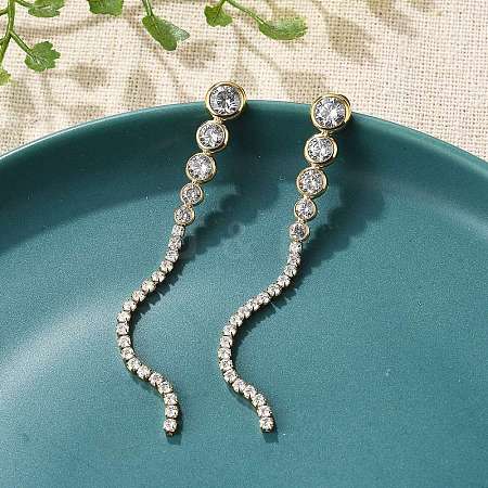 304 Stainless Steel Clear Cubic Zirconia Tassel Stud Earrings EJEW-Z094-01A-G-1
