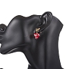 Heart with Bowknot Alloy Lampwork Dangle Stud Earrings EJEW-JE06793-3