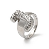 Letter Brass Micro Pave Clear Cubic Zirconia Open Cuff Ring for Women RJEW-N046-03J-P-1