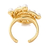 Rack Plating Flower Brass ABS Imitation Pearl Open Cuff Rings for Women RJEW-S242-08G-3