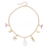 Alloy Enamel Whale Tail Starfish & Natural Shell Teardrop Pendant 304 Stainless Steel Cable Chain Necklaces for Women NJEW-JN05407-02-4