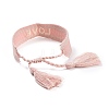 Word Love Polycotton(Polyester Cotton) Braided Bracelet with Tassel Charm LS-BJEW-F429-07-3