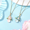 2Pcs 2 Colors Alloy Enamel & ABS Imitation Pearl & Glass Flower Pendant 304 Stainless Steel Cable Chain for Women NJEW-JN05992-1