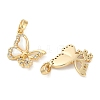 Brass Pave Natural White Shell Butterfly Pendants KK-U043-28G-2