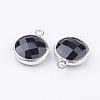 Silver Color Plated Brass Glass Flat Round Charms GLAA-M003-A-26S-2