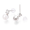 Brass Natural Pearl Stud Earrings PEAR-N020-08G-3