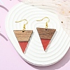 Resin & Walnut Wood Triangle Dangle Earrings EJEW-JE05505-02-3