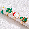 Christmas Theme Santa Claus & Christmas Tree & Glove Alloy Enamel & Flower Glass Seed Beaded Finger Rings Sets FS-WGEF6A6-01-5