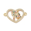 Brass Micro Pave Colorful Cubic Zirconia FE Heart Links Connector Charms KK-L268-024G-03-1