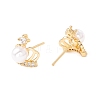 Clear Cubic Zirconia Crown Stud Earrings with Acrylic Pearl EJEW-F282-37G-2