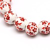 Handmade Flower Printed Porcelain Ceramic Beads Strands PORC-M006-8mm-14-1