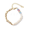 Natural Pearl & Polymer Clay Beaded Bracelet with 304 Stainless Steel Paperclip Chains for Women BJEW-JB08844-1