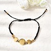 Adjustable 304 Stainless Steel Flat Round with Saint Benedict Braided Bead Bracelets for Women BJEW-K295-03G-02-2