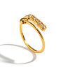 304 Stainless Steel Rhinestone Heart Cuff Open Rings for Women MH2776-5