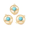 Synthetic Turquoise & Natural Shell Brass Flat Round Links Connector Charms KK-N289-16G-02-1