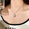 Brass Pave Clear Cubic Zirconia Smiling Face Moon Pendant Necklaces KK-CBA6599-04B-P-1