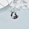 Alloy Jet Rhinestone Enamel Black Moon with Cat Shape Pendant Necklaces for Women WG3CB78-01-4