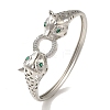 Brass Pave Clear & Green Cubic Zirconia Leopard Hinged Bangle for Women BJEW-K246-19D-P-1