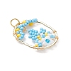 Glass Seed Beaded Oval with Flower Pendants PALLOY-MZ01061-02-3