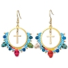 Glass Seed Beads & Synthetic Turquoise Dangle Earrings EJEW-MZ00287-1