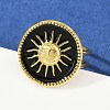 Flat Round with Sun Pattern 304 Stainless Steel Enamel Finger Rings for Women RJEW-G355-05G-3