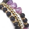 3Pcs 3 Style Heart Natural Purple Mica Stone & Lava Rock & Synthetic Hematite Beaded Stretch Bracelets Set BJEW-JB08736-4